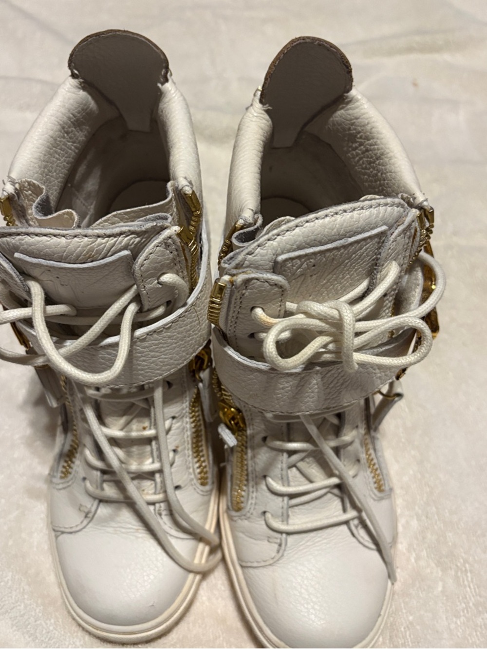 Giuseppe Zanotti White Lace-Up High-Top Boots with Gold Hardware